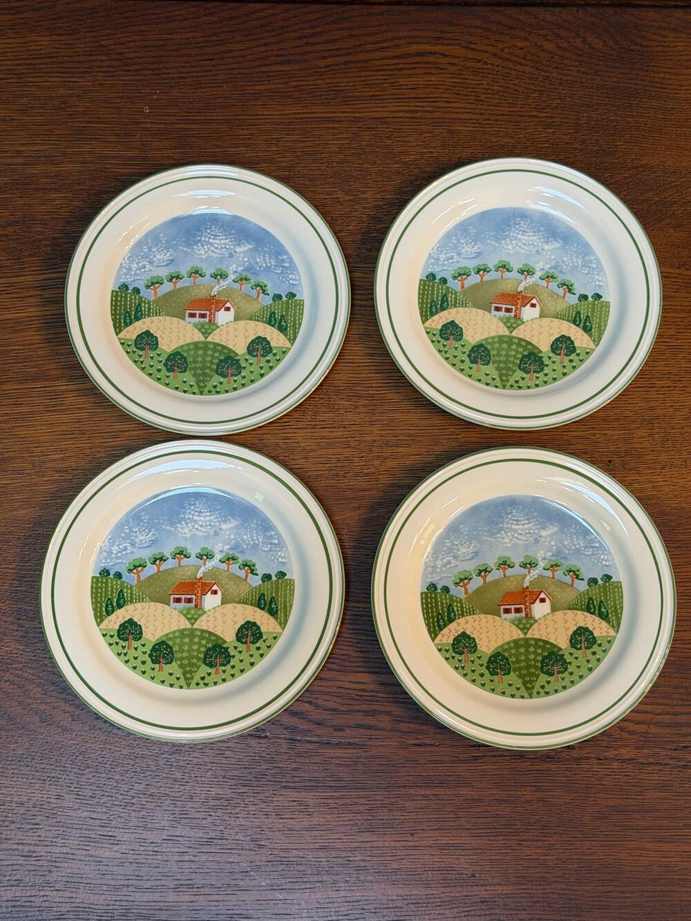 Set of 4 Vintage Sango Sangostone 7 5/8” Salad Plate Set, “Country Cottage” 3645
